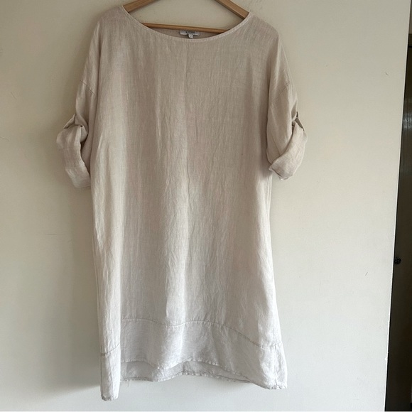 Rosemarine Lagenlook Natural Taupe 100% Linen Sheath Dress Women's Large - Picture 7 of 14